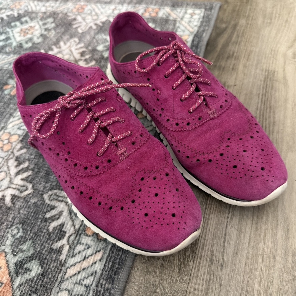 Cole Haan Womens Zerogrand Wingtip Oxford Sneakers Pink Suede Lace-Up Size 7B